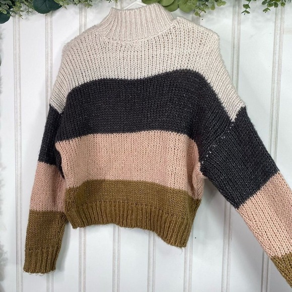 GARAGE Striped Mock Neck Chunky Knit Sweater Women's XS Preppy Casual - Picture 3 of 4